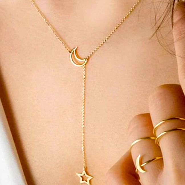 Star And Moon Gold Plated Alloy Necklace Nip